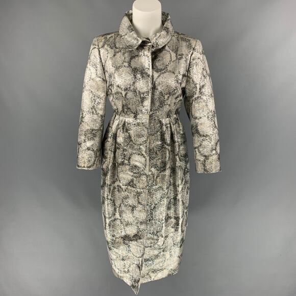Early BURBERRY PRORSUM Size 6 Silver Metallic Jacquard Silk Blend Coat - Picture 1 of 6